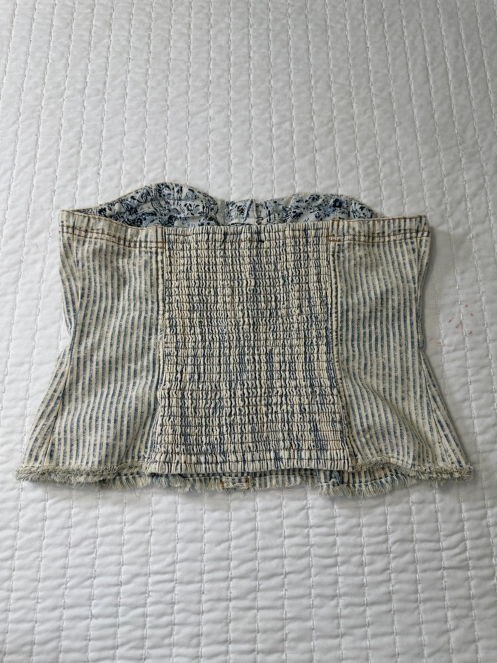 Pilcro By Anthropologie Cream And Faded Blue Striped Strapless Peplum Corset Top - Picture 2 of 16